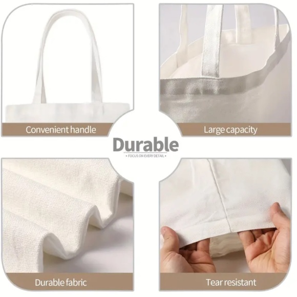 NEW CANVAS TOTE BAG, GROCERY BAG, MERRY CHRISTMAS PLAID PRINT TREES 12" X 14" - Picture 5 of 6